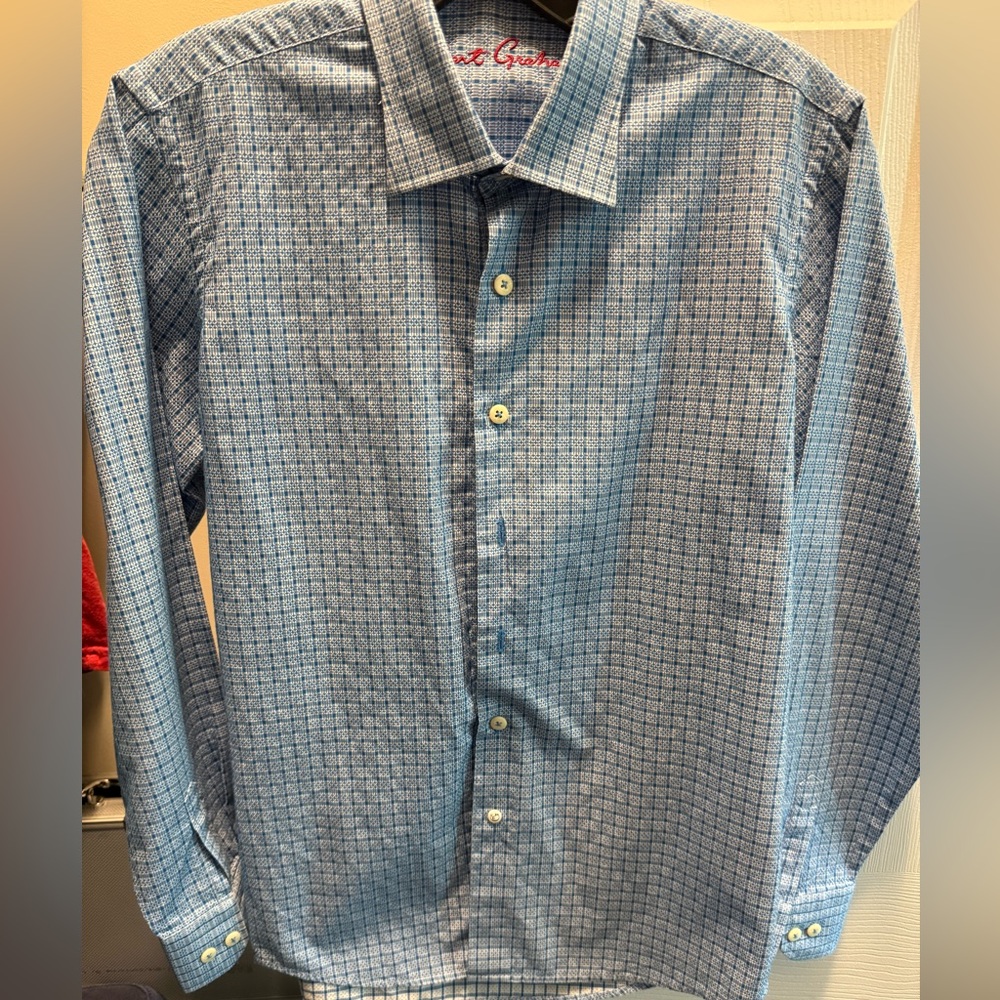 Robert Graham Size Large (14-16) Blue Button Down Dress Shirt